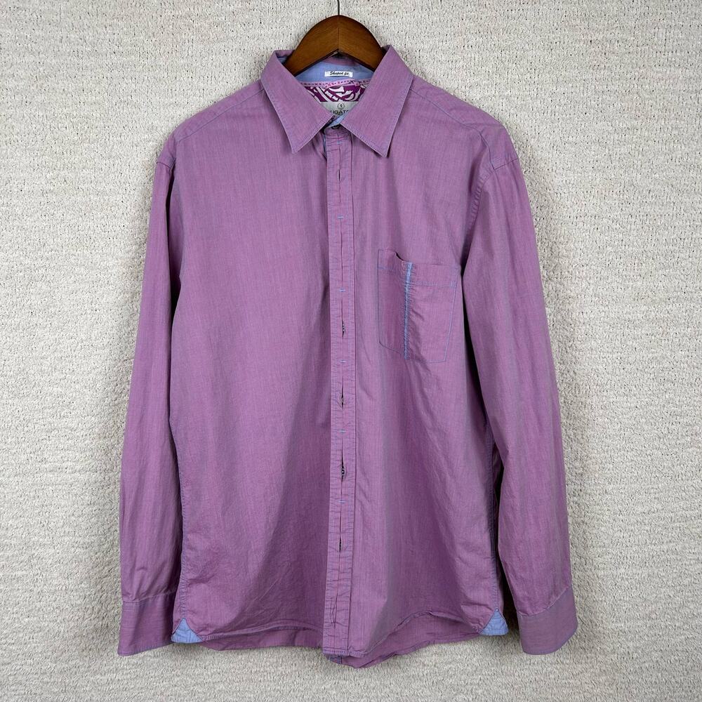 Bugatchi Uomo Mens Shirt XL Purple Shaped Fit Long‎ Sleeve Preppy Button Down